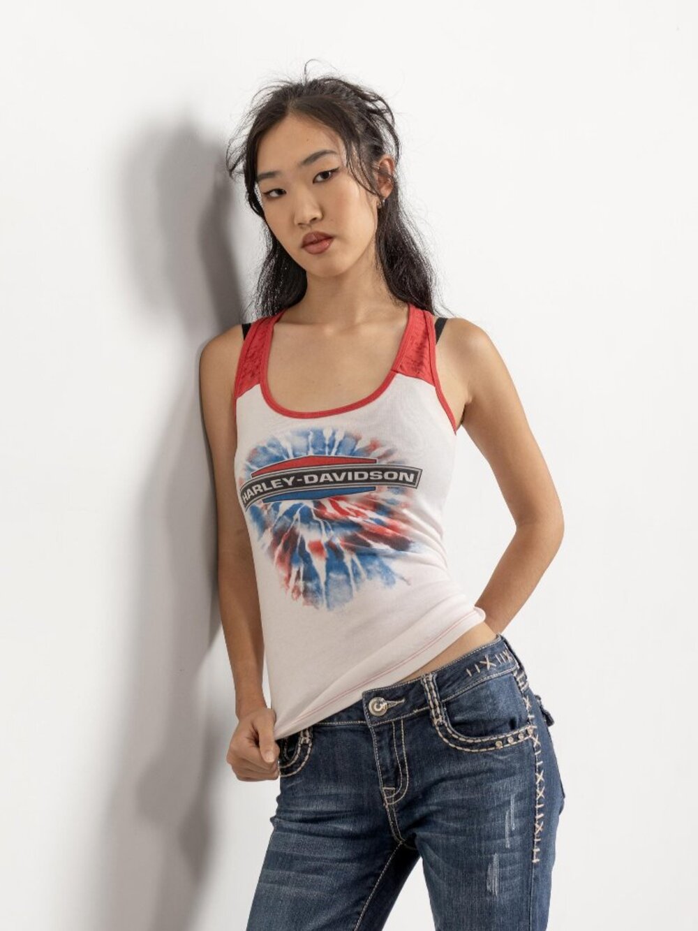 Finger Lakes HARLEY DAVIDSON Racerback Y2K Baby Tank White Red, Small